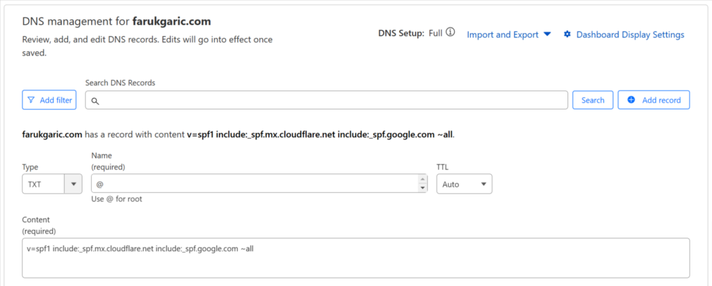 Dns spf1 settings