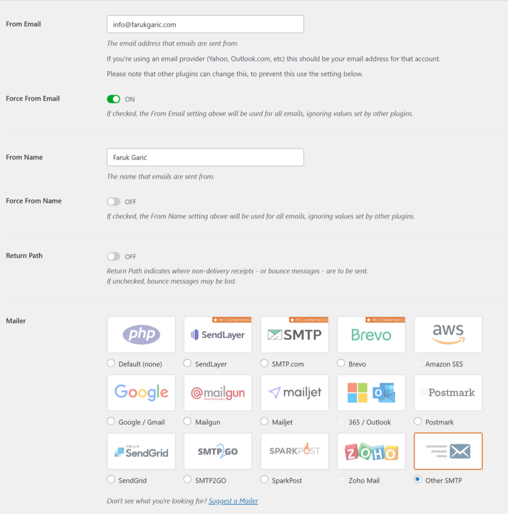 Wordpress smtp settings 1