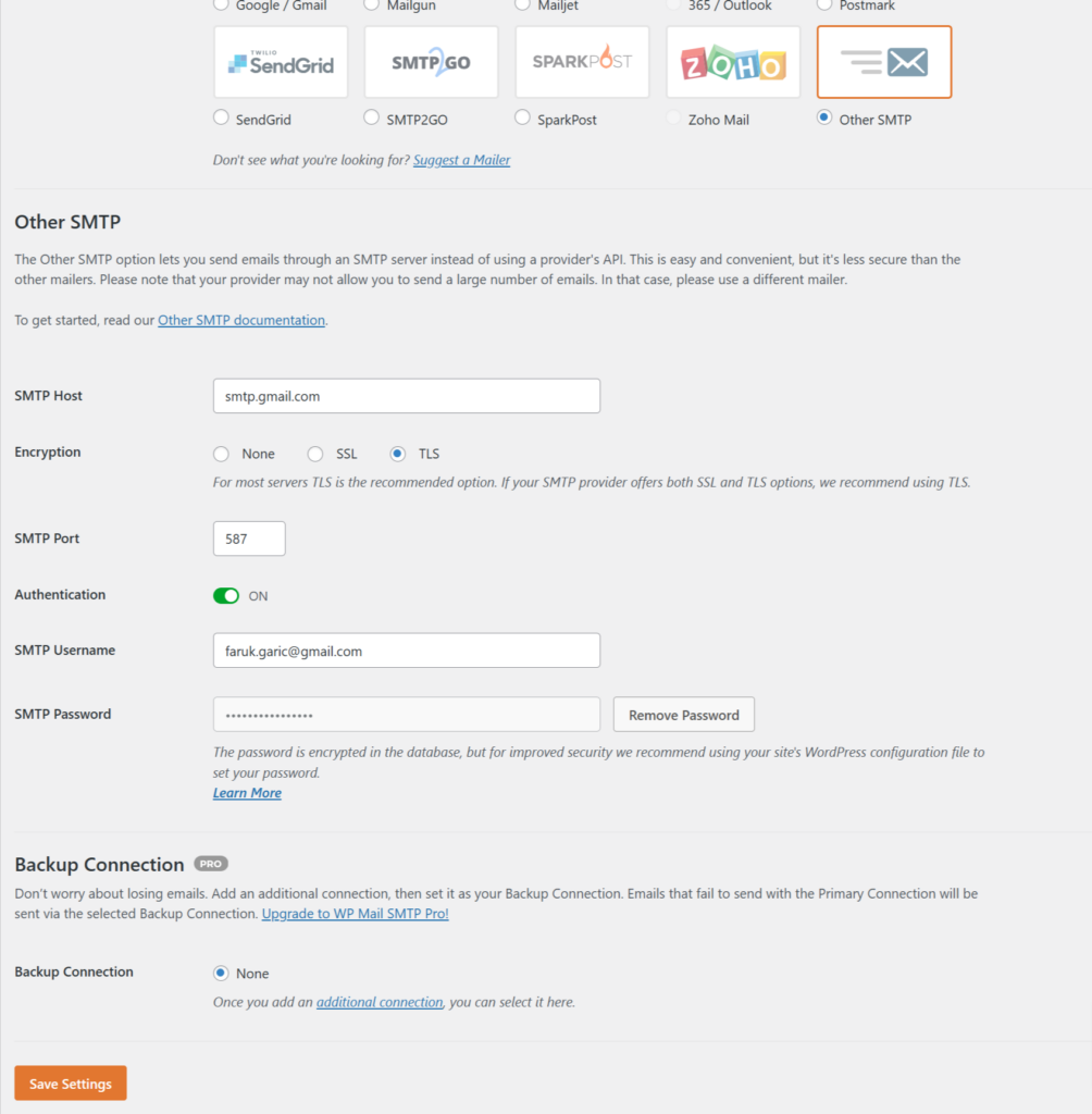 Wordpress smtp settings 2